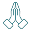 Teal outline icon of a praying hands together