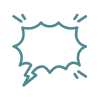Teal outline icon of a speech bubble indicating loudness